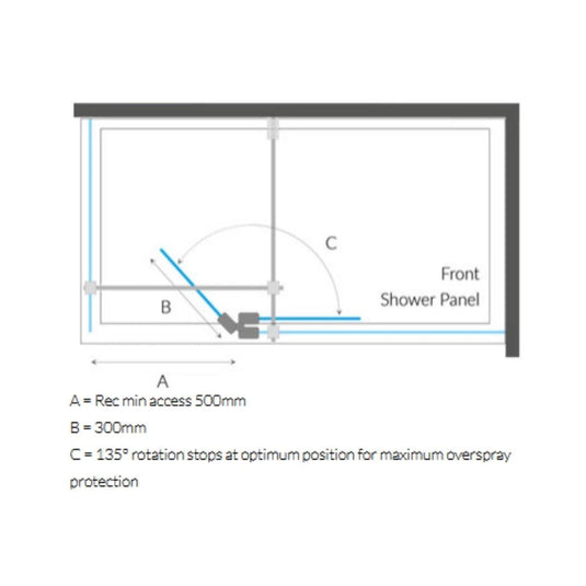 Kudos Ultimate 2 300mm Fold Away Deflector Panel (LH - 10mm Thick) - Chrome - Envy Bathrooms Ltd