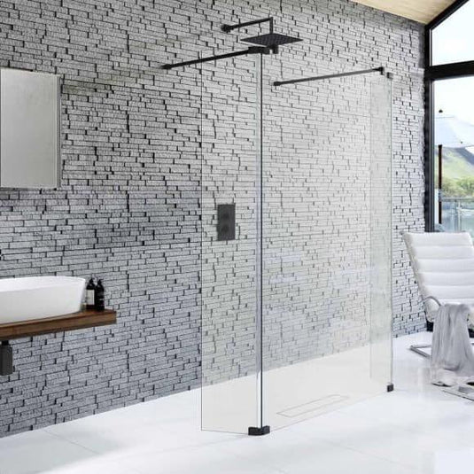 Kudos Ultimate 2 300mm Hinged Deflector Panel - Black (10mm Thick - RH) - Envy Bathrooms Ltd