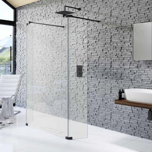 Kudos Ultimate 2 300mm Hinged Deflector Panel ( LH - 10mm Thick) - Black - Envy Bathrooms Ltd