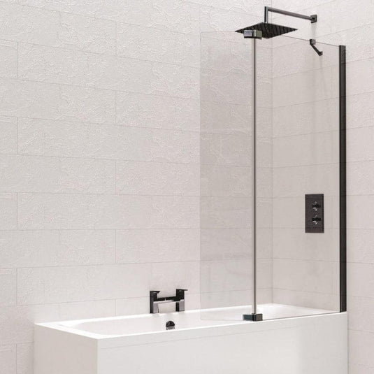 Kudos Ultimate10 Fold Away Bath Screen Deflector Panel (RH) - Matt Black - 10BSWPFADPRHMB - Envy Bathrooms Ltd
