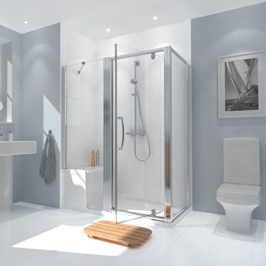 Lakes Classic 1500 x 800mm Semi-Framed Pivot Door Seated Shower Enclosure - White - LKVP080S + LKIST700S + LKST8015* - Envy Bathrooms Ltd