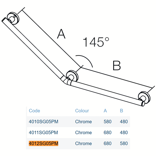 Lakes Series 400 Wall Handle - 670 x 570mm - Chrome - 4012SG05PM
