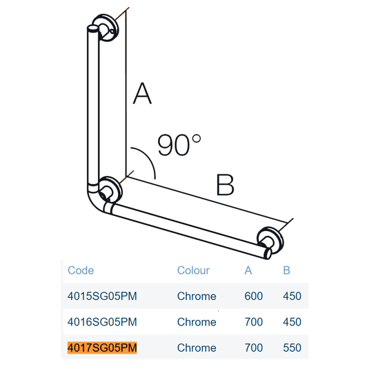 Lakes Series 400 Wall Rail - 700 x 550mm - Chrome - 4017SG05PM