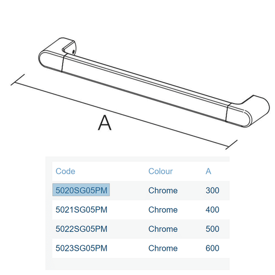 Lakes Series 500 Holding Handle - 600mm - Chrome - 5023SG05PM