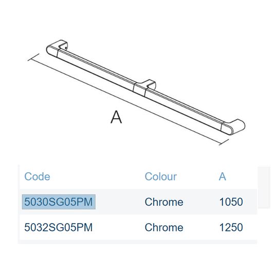 Lakes Series 500 Wall Handrail - 1250mm - Chrome - 5032SG05PM