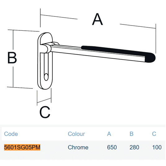 Lakes Series 500 Folding Handle With Soft Surface & Unhook Mechanism - 650mm - Chrome - 5601SG05PM