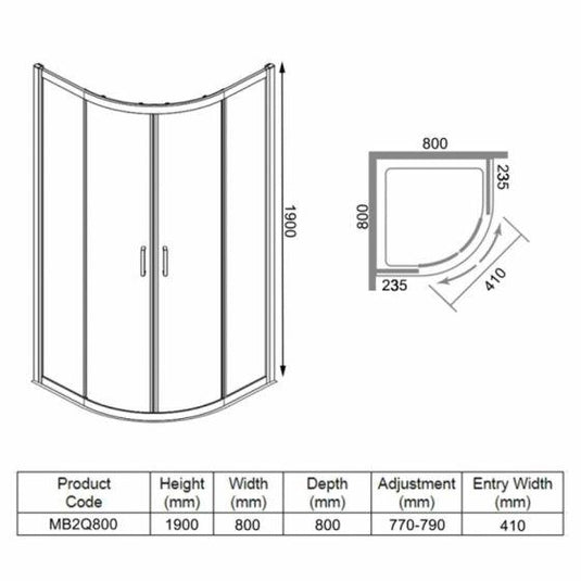 Merlyn MBOX 2 Door Quadrant Shower Enclosure 800mm - MB2Q800 - Envy Bathrooms Ltd