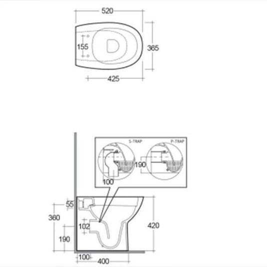 RAK Ceramics Morning Rimless Close Coupled Toilet Pan - Alpine White - MORWC1146AWHA