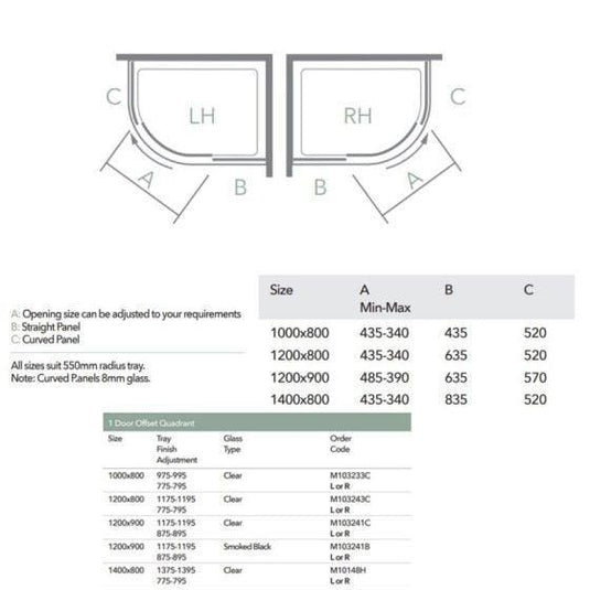Merlyn 10 Series 1200 x 900mm 1 Door Offset Quadrant Shower Enclosure Left Hand - Chrome - M103241CL - Envy Bathrooms Ltd