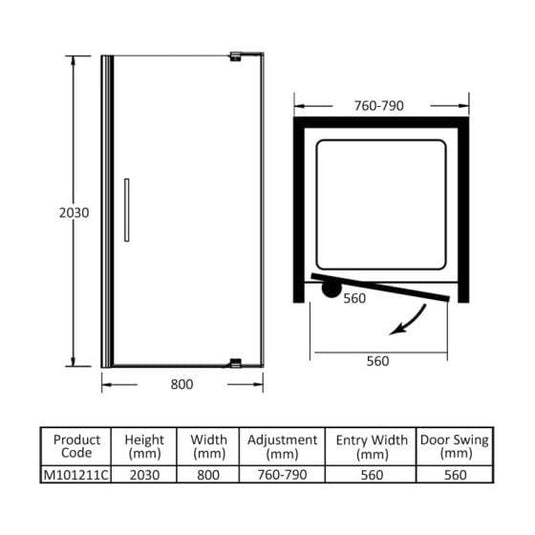 Merlyn 10 Series 800mm Pivot Shower Door - Chrome - M101211C - Envy Bathrooms Ltd