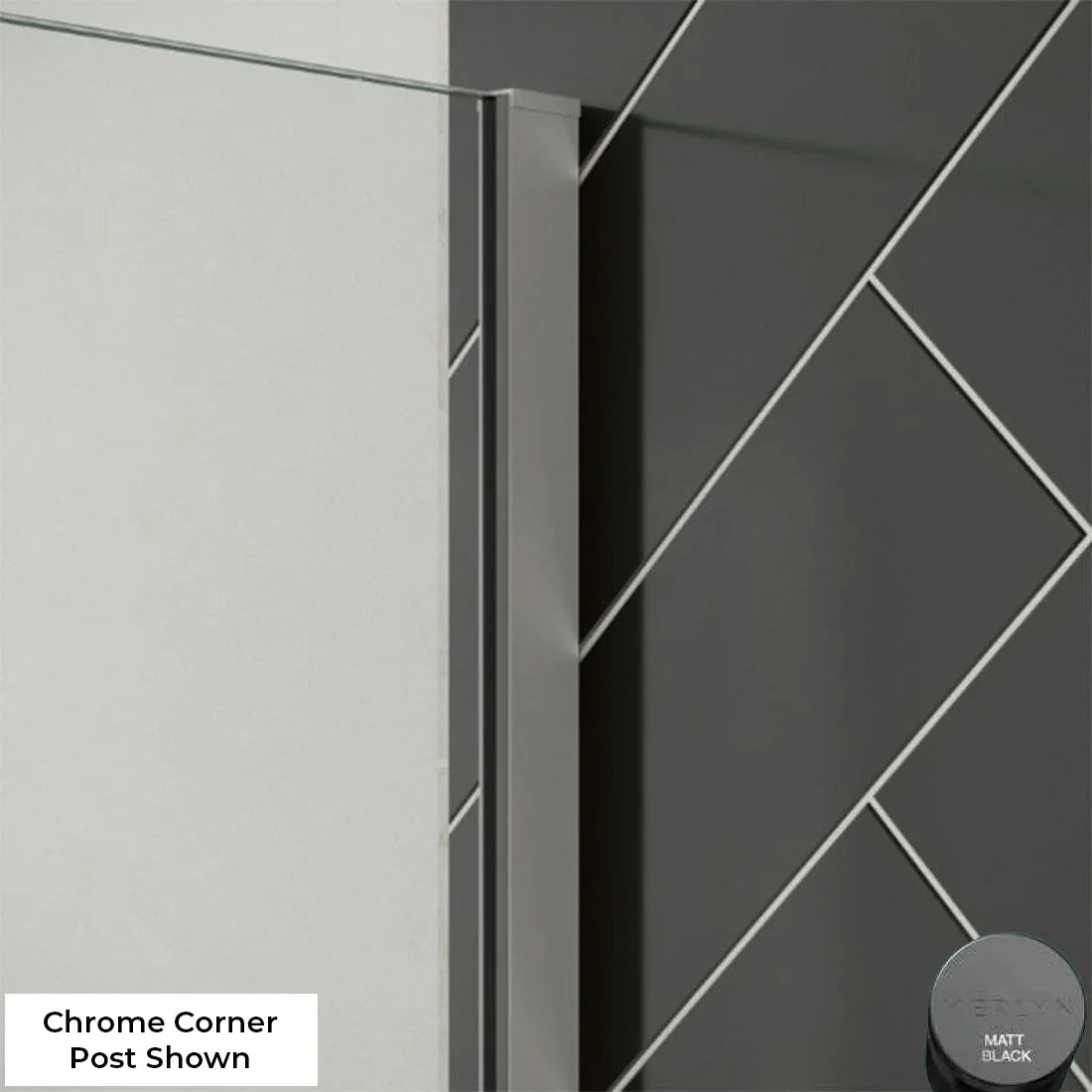 Merlyn 2000mm Wetroom Corner Post Profile - Matt Black - 8WCRMB