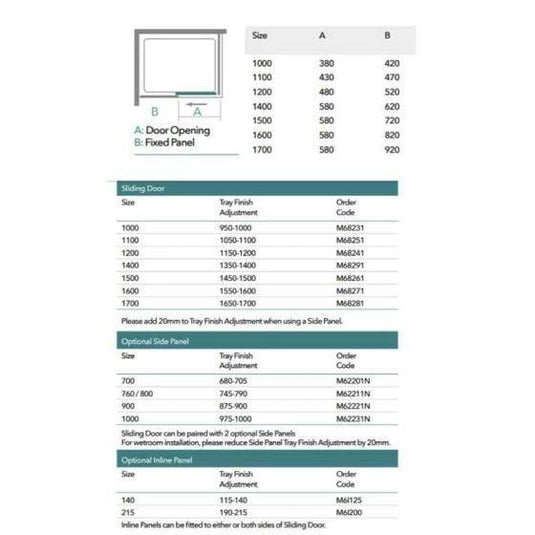 Merlyn 6 Series Sliding Shower Door and Inline Panel - 1100mm Shower Door 1240-1315mm - M68251P2H - Envy Bathrooms Ltd