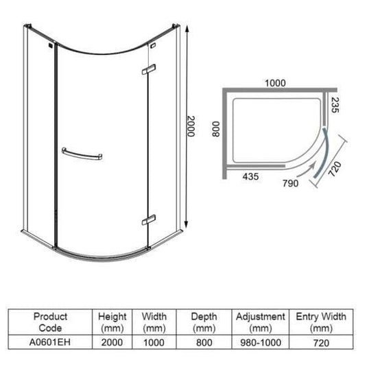 Merlyn 8 Series 1000 x 800mm Frameless 1 Door Offset Quadrant Shower Enclosure - Chrome - A0601EH - Envy Bathrooms Ltd