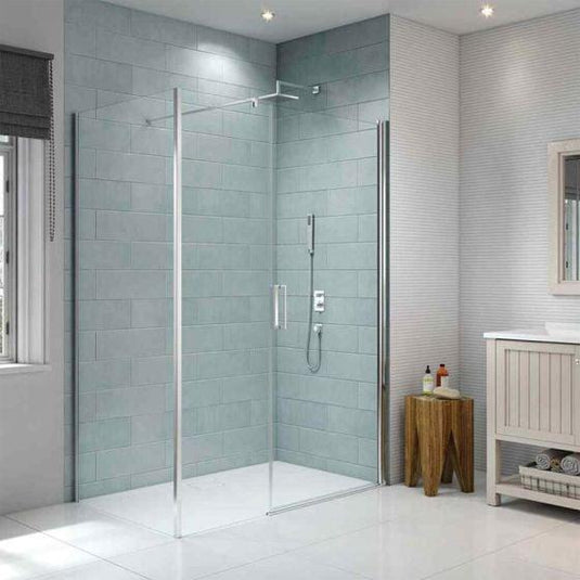 Merlyn 8 Series 1000mm Frameless Pivot Shower Door & Inline Panel - Chrome - S8FPI1002H - Envy Bathrooms Ltd