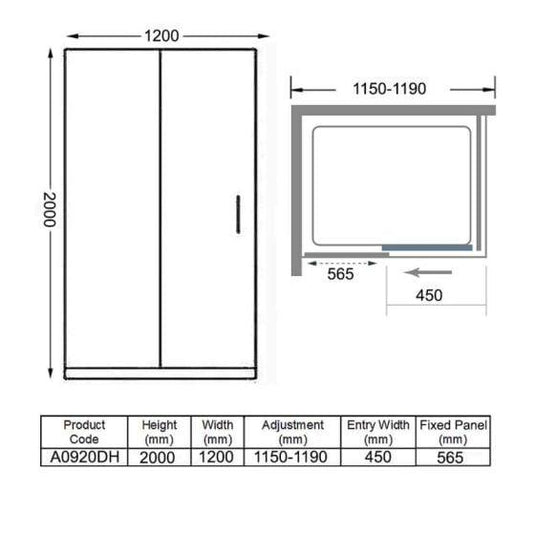 Merlyn 8 Series 1200mm Frameless Sliding Shower Door - Chrome - A0920DH - Envy Bathrooms Ltd