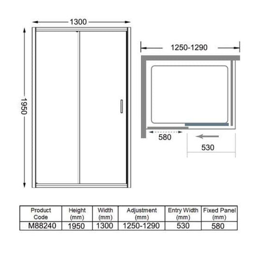 Merlyn 8 Series 1300mm Sliding Shower Door - Chrome - M88240 - Envy Bathrooms Ltd