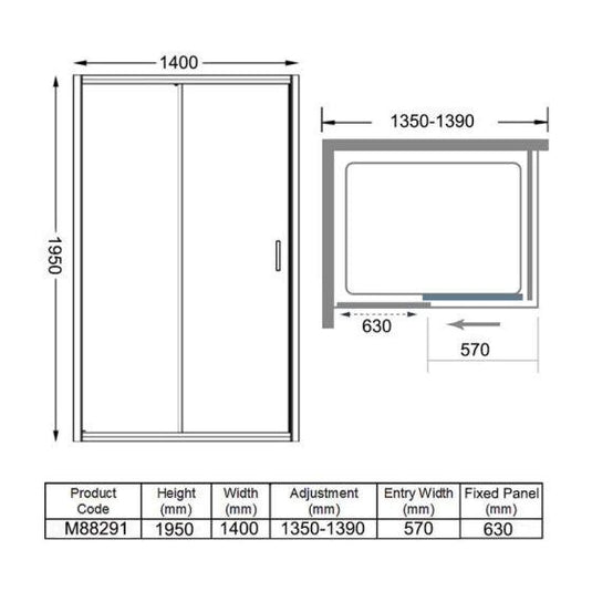 Merlyn 8 Series 1400mm Sliding Shower Door - Chrome - M88291 - Envy Bathrooms Ltd