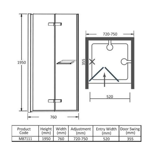 Merlyn 8 Series 760mm Frameless Hinged Bifold Shower Door - Chrome - M87111 - Envy Bathrooms Ltd