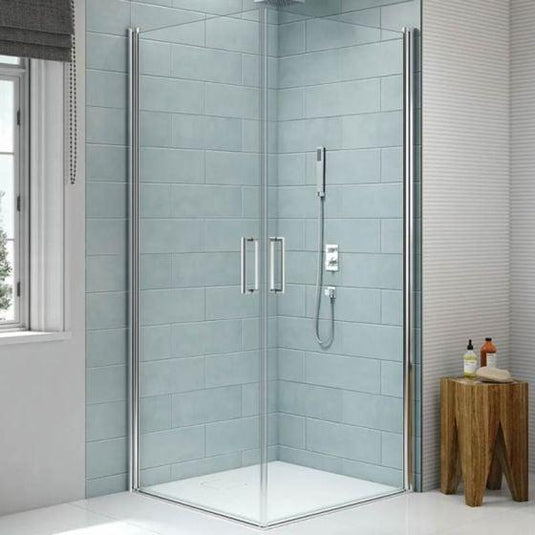 Merlyn 8 Series 800 x 800mm Frameless Double Pivot Shower Wall - Chrome - S8FPC80H - Envy Bathrooms Ltd