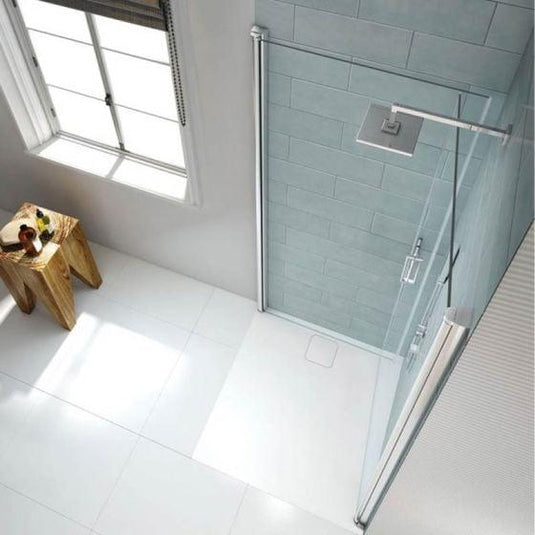 Merlyn 8 Series 800 x 800mm Frameless Double Pivot Shower Wall - Chrome - S8FPC80H - Envy Bathrooms Ltd