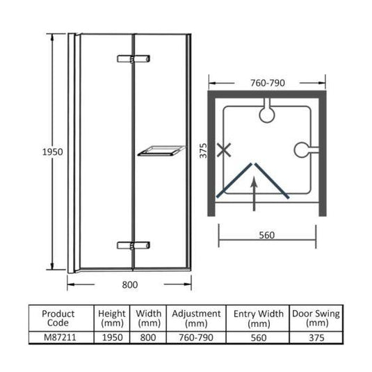 Merlyn 8 Series 800mm Frameless Hinged Bifold Shower Door - Chrome - M87211 - Envy Bathrooms Ltd