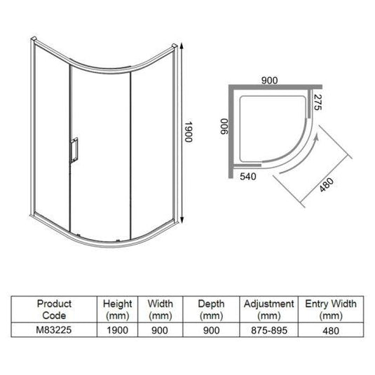 Merlyn 8 Series 900mm 1 Door Quadrant Shower Enclosure - Chrome - M83225 - Envy Bathrooms Ltd