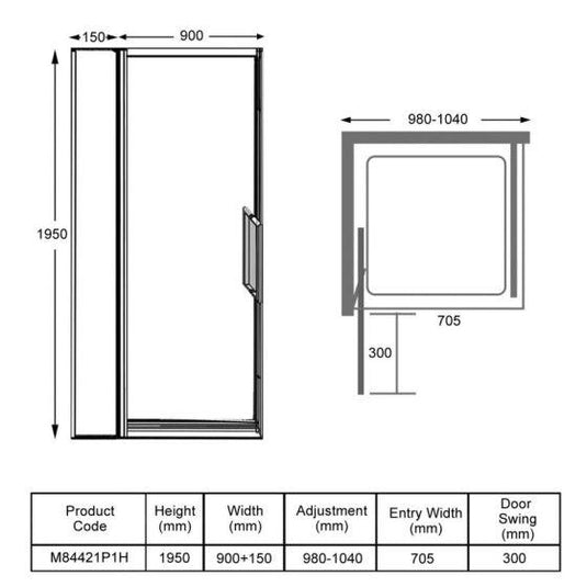 Merlyn 8 Series Infold and Inline Panel 1000mm+ Wide - 980-1040mm - M84421P1H - Envy Bathrooms Ltd