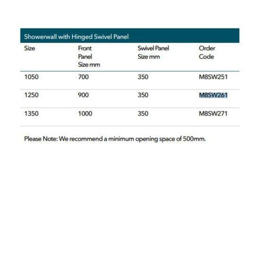 Merlyn 8 Series Showerwall with Hinged Swivel Panel 1250mm - M8SW261 - Envy Bathrooms Ltd