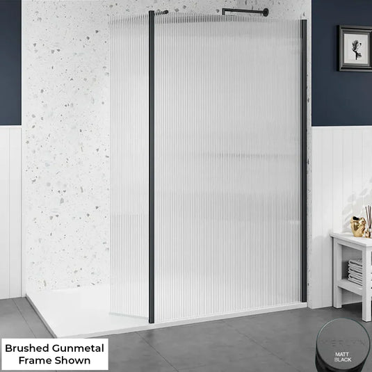 Merlyn 8mm Fluted Wetroom Shower Swivel Panel - 300mm - Matt Black - 8WFLSV30MB - Envy Bathrooms Ltd