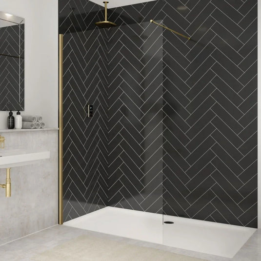 Merlyn 8mm Wetroom Panel - 400mm - Brushed Brass - 8W40BBR - Envy Bathrooms Ltd
