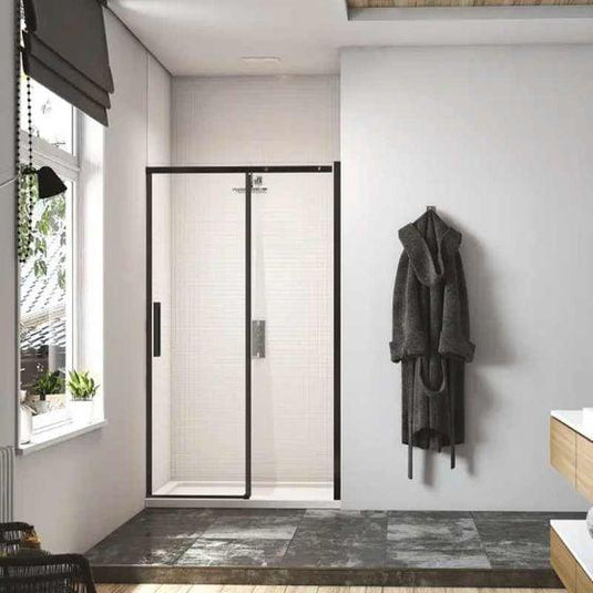 Merlyn Black Sliding Shower Door 1400mm with MStone Tray - BLKBFSL1400H - Envy Bathrooms Ltd