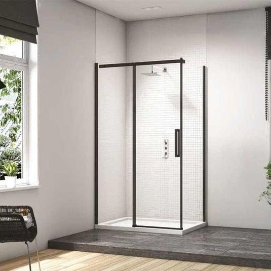 Merlyn Black Sliding Shower Door 1400mm with MStone Tray - BLKBFSL1400H - Envy Bathrooms Ltd