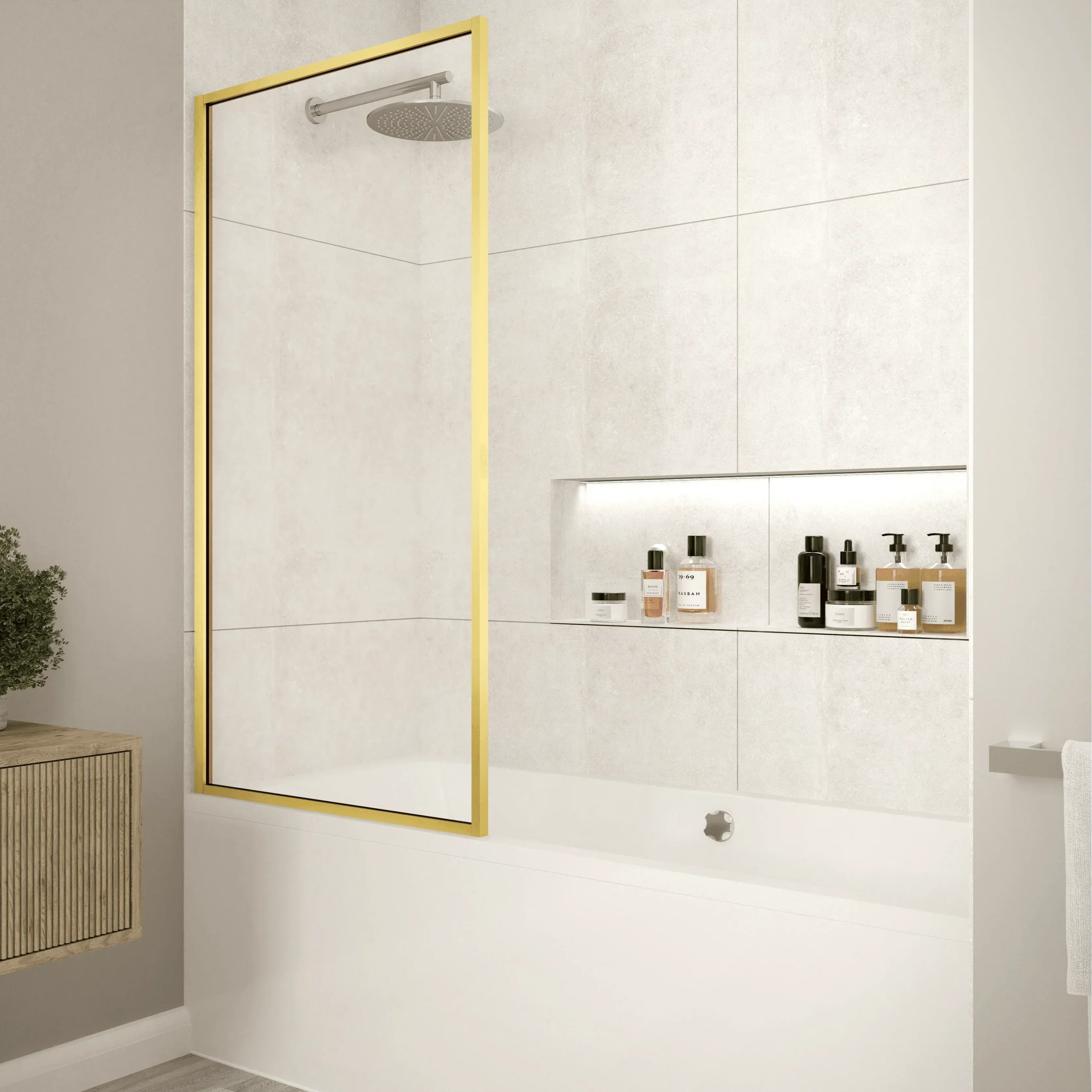 Merlyn Framed 1500 x 800mm Fixed Bath Screen - Brushed Brass - MB14FBB