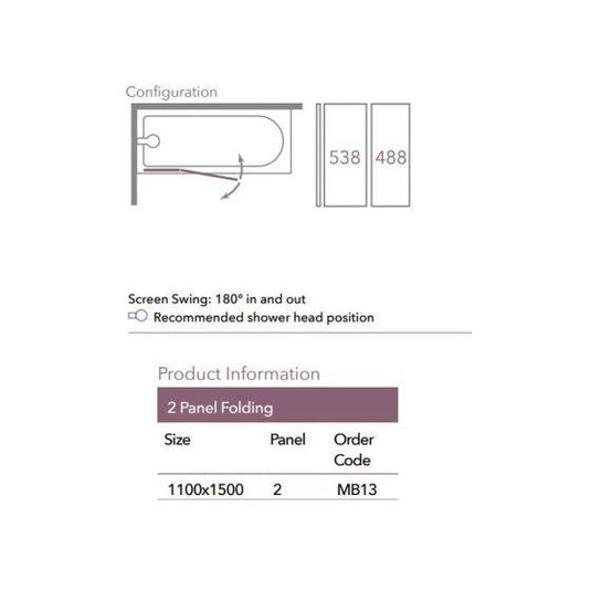 Merlyn Ionic 1100 x 1500mm Two Panel Folding Bath Screen - MB13 - Envy Bathrooms Ltd