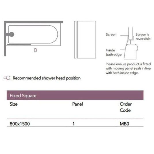 Merlyn Ionic 800 x 1500mm Fixed Square Bath Screen - MB0 - Envy Bathrooms Ltd