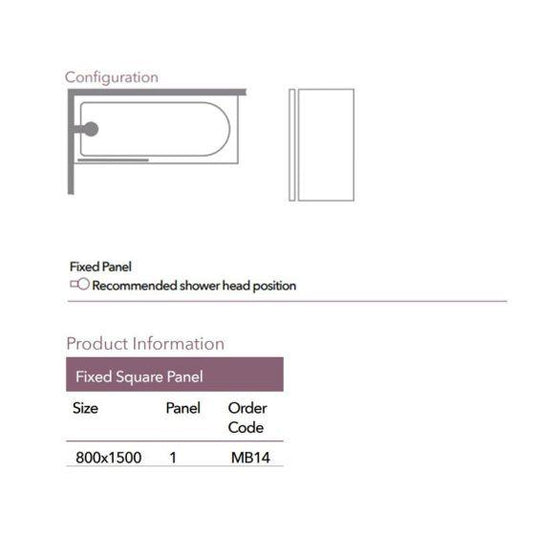 Merlyn Ionic 800 x 1500mm Fixed Square Bath Screen - MB14 - Envy Bathrooms Ltd