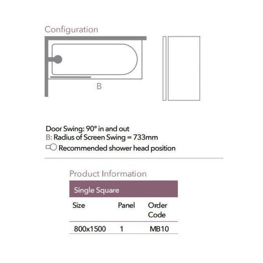 Merlyn Ionic 800 x 1500mm Single Square Hinged Bath Screen - MB10 - Envy Bathrooms Ltd