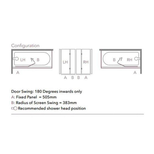 Merlyn Ionic 850 x 1500mm 2 Panel Hinged Bath Screen (LH) - MB7AL - Envy Bathrooms Ltd