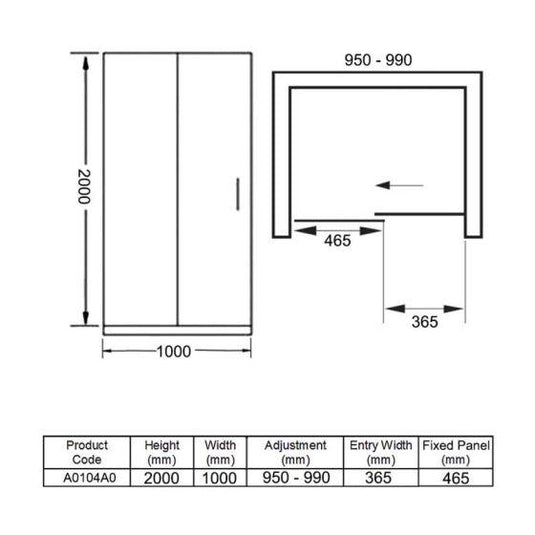 Merlyn Ionic Essence 1000mm Frameless Sliding Shower Door - Chrome - A0104A0 - Envy Bathrooms Ltd