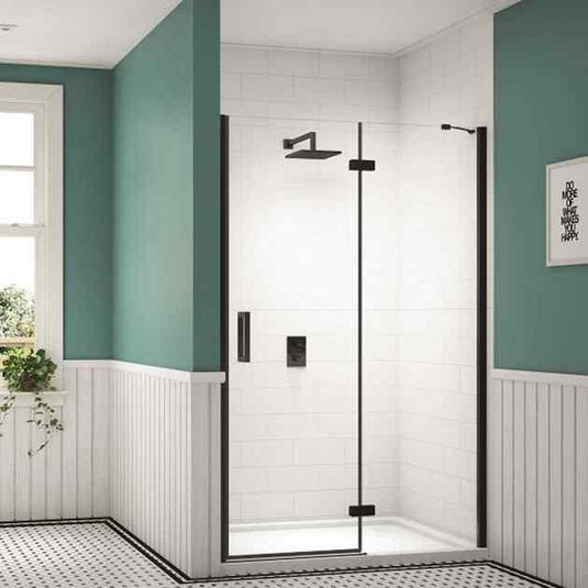 Merlyn Ionic Essence Frameless 1200mm Hinge and Inline Shower Door - Black - BLKH1200RECH - Envy Bathrooms Ltd