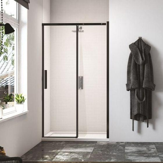 Merlyn Ionic Essence Frameless 1200mm Sliding Shower Door - Black - BLKFSL1200H - Envy Bathrooms Ltd