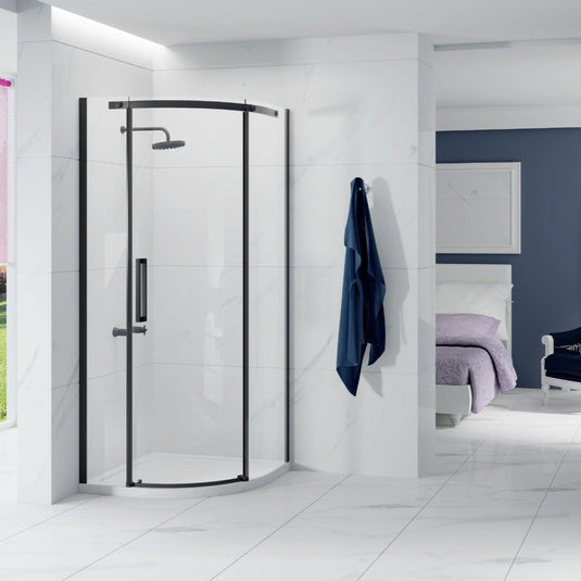 Merlyn Ionic Essence Frameless 900mm x 900mm Quadrant Single Shower Enclosure - Left Handed - Black - BLKFQ90L - Envy Bathrooms Ltd