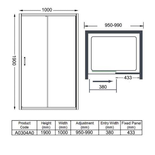 Merlyn Ionic Express 1000mm Sliding Shower Door - Chrome - A0304A0 - Envy Bathrooms Ltd