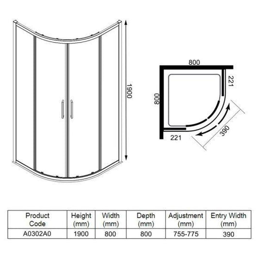 Merlyn Ionic Express 800mm 2 Door Quadrant Shower Enclosure - Chrome - A0302A0 - Envy Bathrooms Ltd