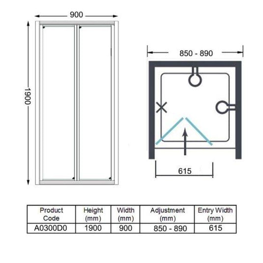 Merlyn Ionic Express 900mm Bifold Shower Door - Chrome - A0300D0 - Envy Bathrooms Ltd