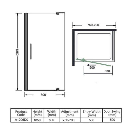 Merlyn Ionic Source 800mm Pivot Shower Door - Chrome - A1206D0 - Envy Bathrooms Ltd