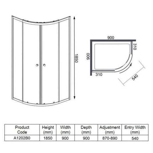 Merlyn Ionic Source 900mm 2 Door Quadrant Shower Enclosure - Chrome - A1202B0 - Envy Bathrooms Ltd