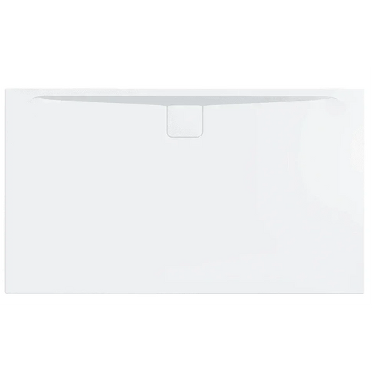 Rectangular white shower tray with anti-slip textured surface and central drain