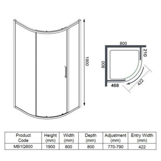 Merlyn MBOX 1 Door Quadrant Shower Enclosure 800mm - MB1Q800 - Envy Bathrooms Ltd