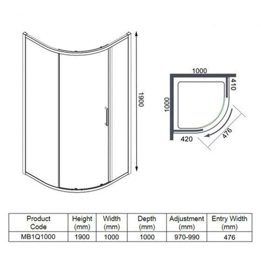 Merlyn MBOX 1 Door Quadrant Shower Enclosure 1000mm - MB1Q1000 - Envy Bathrooms Ltd